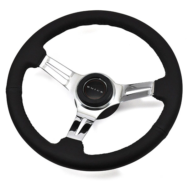 1967 Buick Skylark/GS/Regal/GN AFTERMARKET STEERING WHEEL KIT (BLACK LEATHER WHEEL WITH CHROME SPOKES, 14'' OUTSIDE DIAMETER) | ST6927S