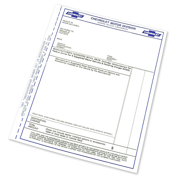 1964 Chevrolet Chevelle/Malibu NEW VEHICLE RETAIL WINDOW PRICE STICKER (DC0661) | DC1016C