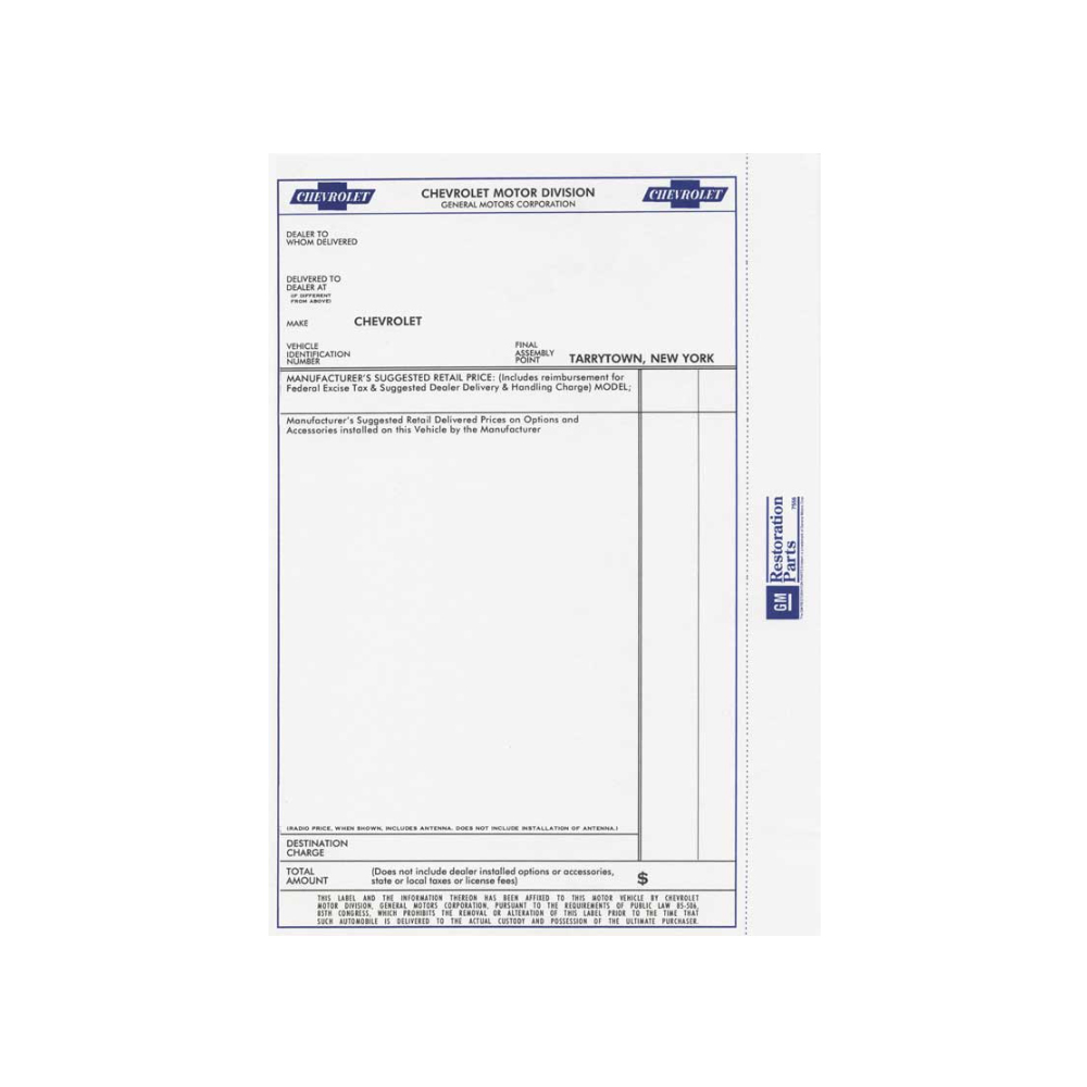 1964 Chevrolet Nova/Chevy II NEW VEHICLE RETAIL WINDOW PRICE STICKER (DC1271) | DC1810C