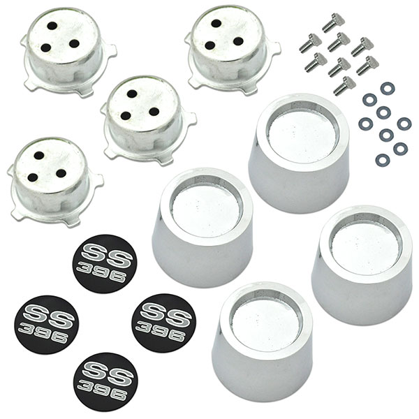 1969 Chevrolet El Camino SS â€œ396â€ CENTER CAP SET INCLUDES: 4 CAPS, 4 SS â€œ396â€ EMBLEMS, 4 RETAINERS, AND 8 SCREWS CORRECT DEEP STYLE CENTER FOR EMBLEM - SET | WT9512C