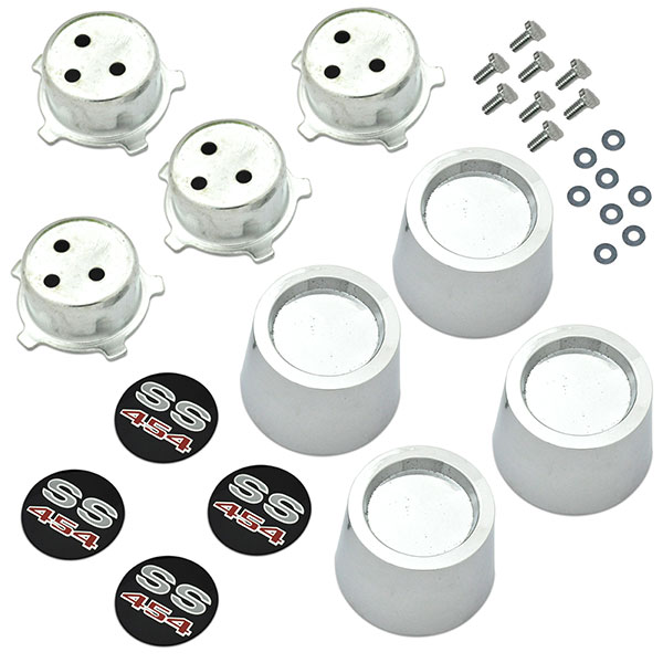 1969 Chevrolet El Camino SS â€œ454â€ CENTER CAP SET INCLUDES: 4 CAPS, 4 SS â€œ454â€ EMBLEMS, 4 RETAINERS, AND 8 SCREWS CORRECT DEEP STYLE CENTER FOR EMBLEM - SET | WT9513C