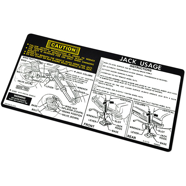 1974 Pontiac Grand Prix 69-UP JACK USAGE INSTRUCTION REGULAR SPACE DECAL (VENTURA) DT0144 - EA | DC0144X