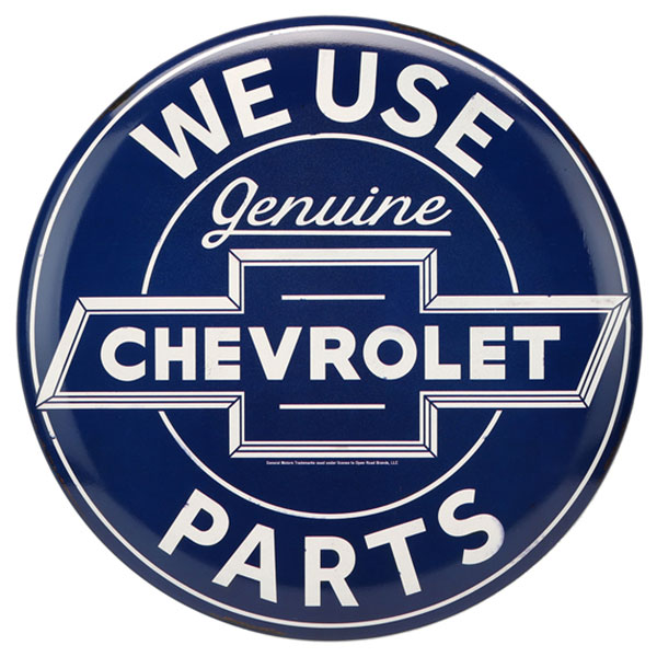Chevrolet Parts Button Round Blue White Embossed Tin Sign 14